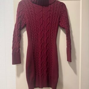 Cable Knit Burgundy Sweater Dress